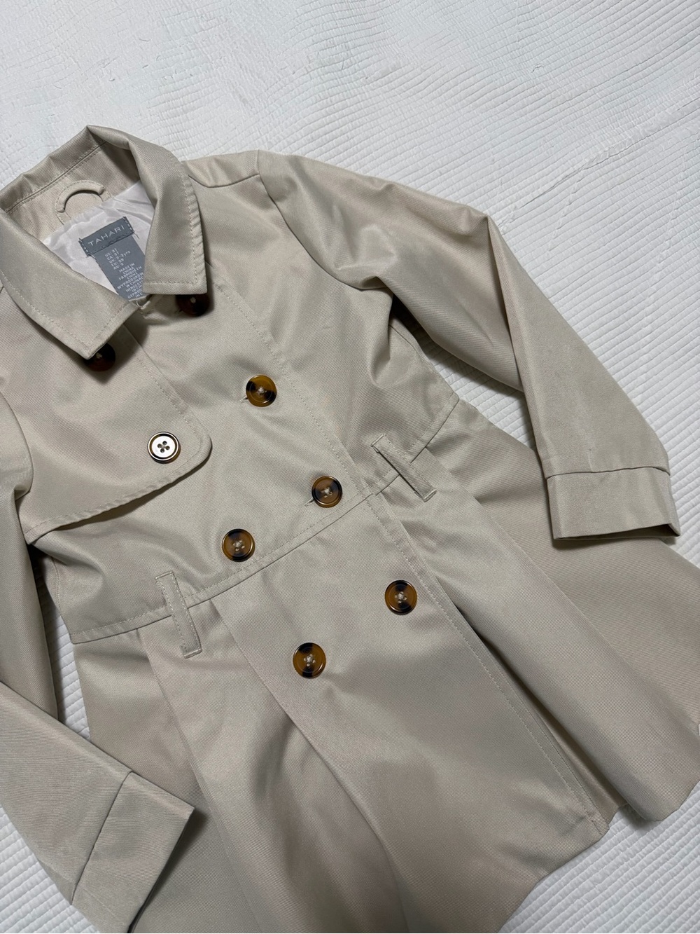 Tahari Beige Double-Breasted Trench Jacket 3T